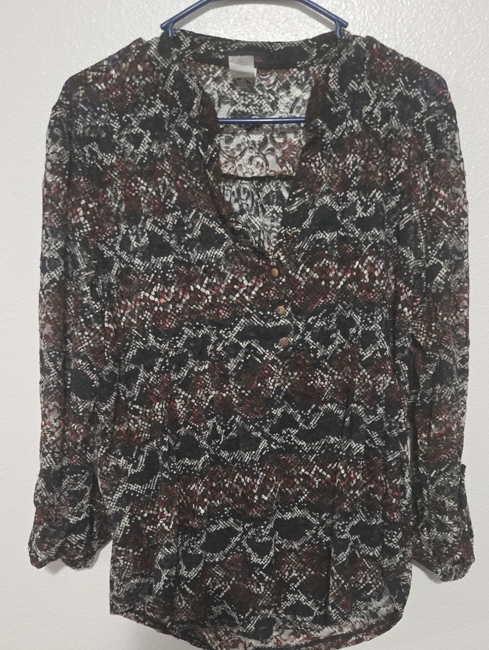 Cocomo Black and Brown Snakeskin-Print Long Sleeve Blouse